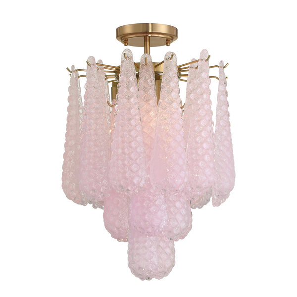 Greta 14.25" Four Light Semi Flush Mount, Aged Brass and Blush