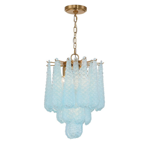 Greta 14.25" Four Light Pendant, Aged Brass and Blue