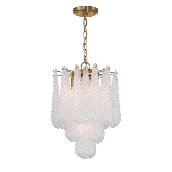 Greta 14.25" Four Light Pendant, Aged Brass and Clear
