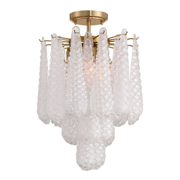 Greta 14.25" Four Light Semi Flush Mount, Aged Brass and Clear