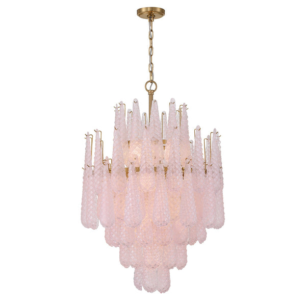 Greta 26.25" 16 Light Chandelier, Aged Brass and Blush