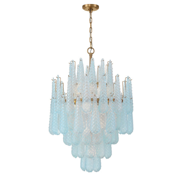 Greta 26.25" 16 Light Chandelier, Aged Brass and Blue