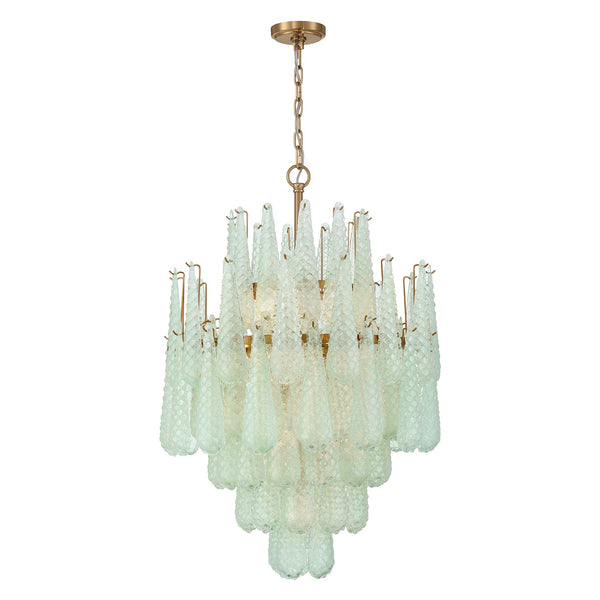 Greta 26.25" 16 Light Chandelier, Aged Brass and Green