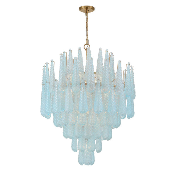 Greta 33.25" 21 Light Chandelier, Aged Brass and Blue