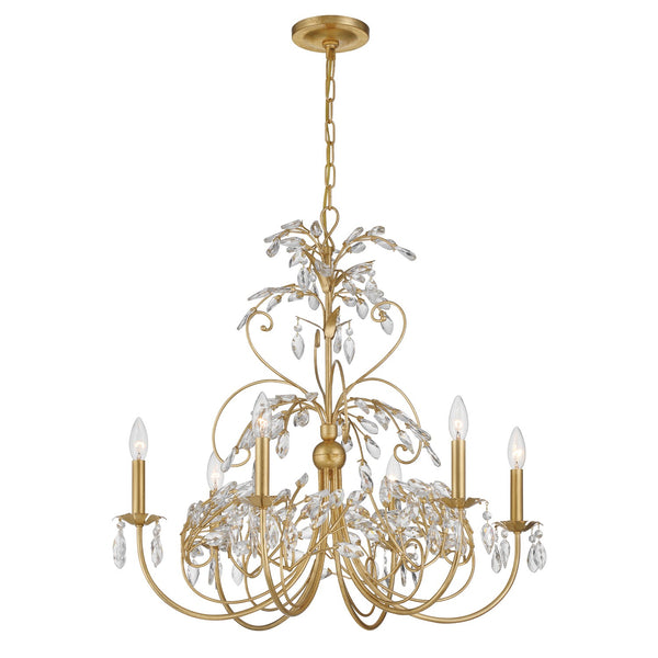 Willow 29" Six Light Chandelier, Antique Gold