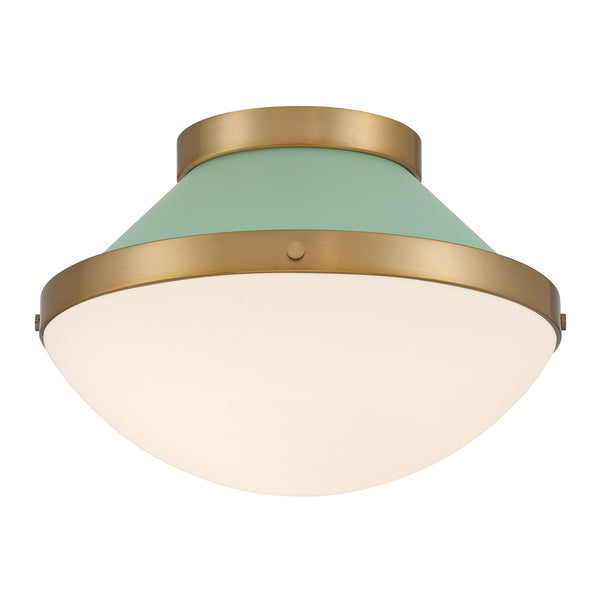 Arlo 12.25" One Light Flush Mount, Vibrant Gold with Green