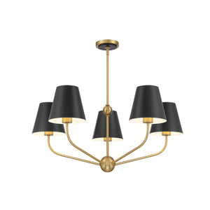 Xavian 28" Five Light Chandelier, Vibrant Gold With Black Shades