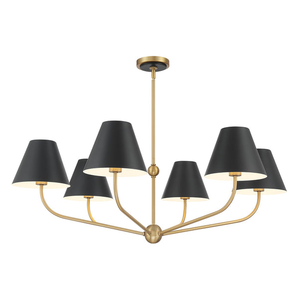 Xavian 40" Six Light Chandelier, Vibrant Gold with Black Shades