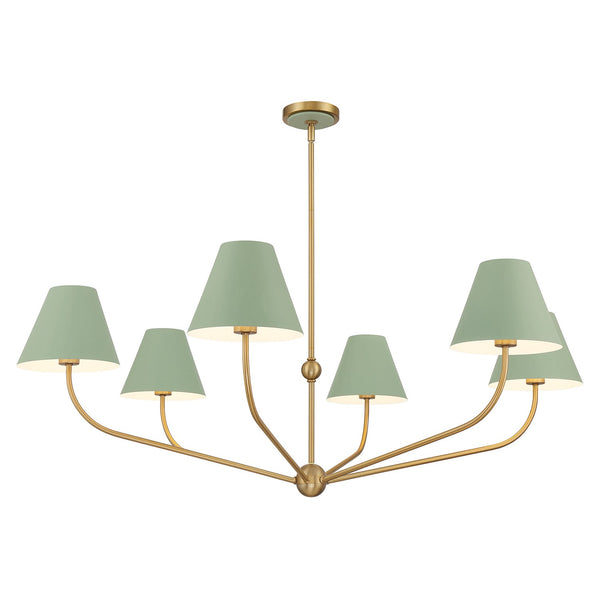 Xavian 48" Six Light Chandelier, Vibrant Gold with Green Shades