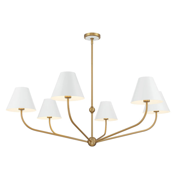 Xavian 48" Six Light Chandelier, Vibrant Gold with White Shades