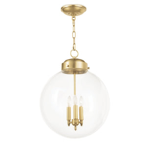 Globe 15" Three Lights Pendant, Natural Brass
