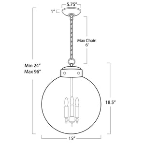 Globe 15" Three Lights Pendant, Natural Brass