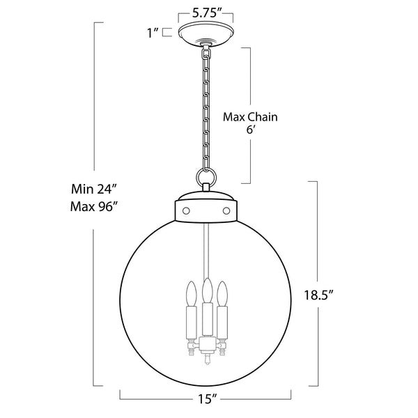 Globe 15" Three Lights Pendant, Natural Brass