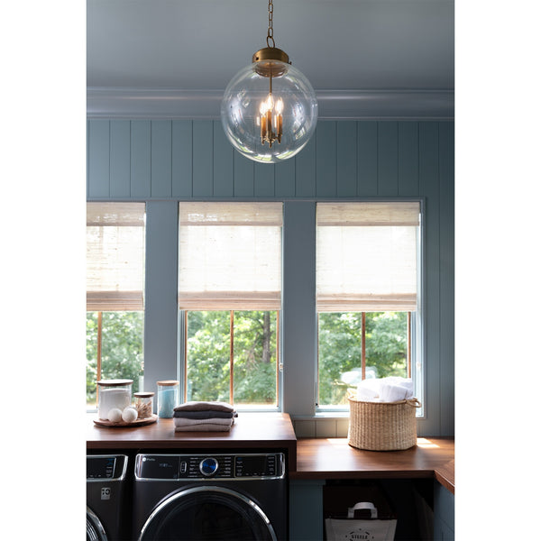 Globe 15" Three Lights Pendant, Natural Brass