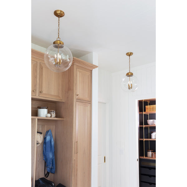 Globe 15" Three Lights Pendant, Natural Brass