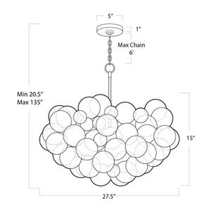 Bubbles 27" One Light Chandelier, Brushed Nickel / Clear Glass