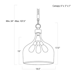 Demi John 14" Three Lights Large Pendant, Clear