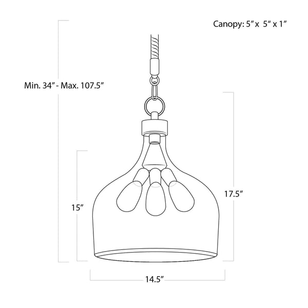 Demi John 14" Three Lights Large Pendant, Clear