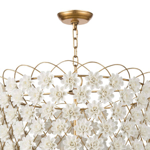 Alice Porcelain Flower 24" Four Lights Chandelier, Gold Leaf
