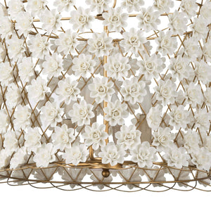 Alice Porcelain Flower 24" Four Lights Chandelier, Gold Leaf