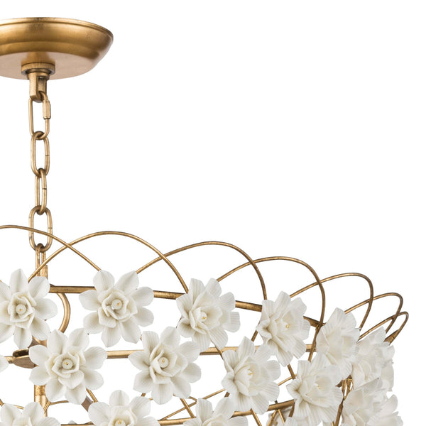Alice Porcelain Flower 24" Four Lights Chandelier, Gold Leaf