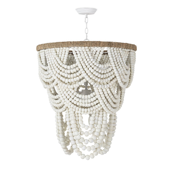 Lorelei Wood Bead 24" Six Lights Chandelier, White