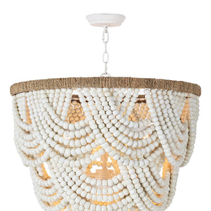 Lorelei Wood Bead 24" Six Lights Chandelier, White
