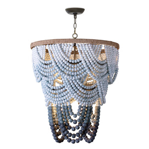 Ombre Wood Bead 24" Six Lights Chandelier, Blue