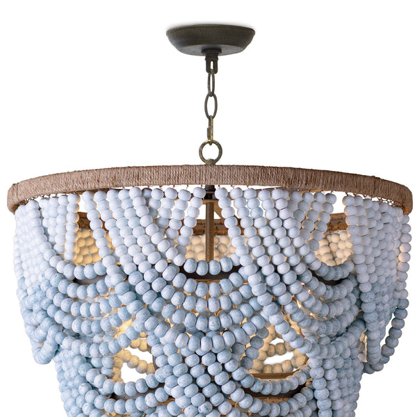 Ombre Wood Bead 24" Six Lights Chandelier, Blue