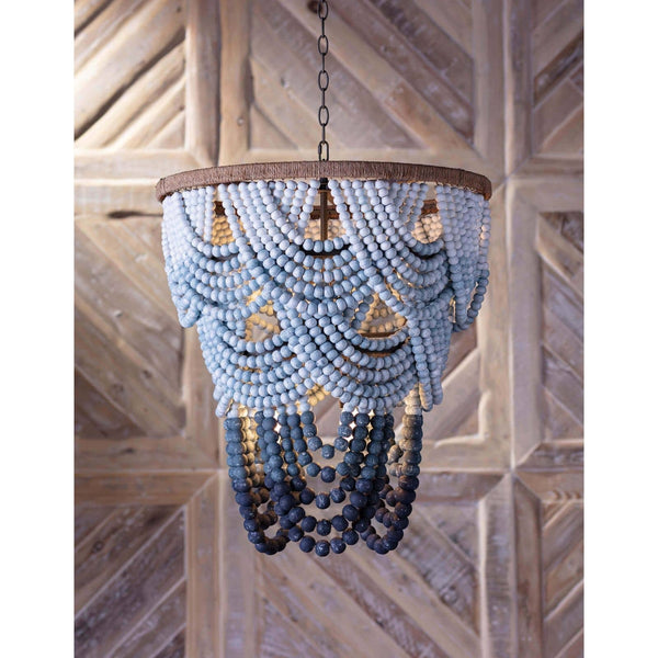 Ombre Wood Bead 24" Six Lights Chandelier, Blue