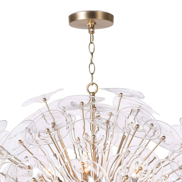 Poppy Glass 33" Twelve Lights Large Chandelier, Natural Brass