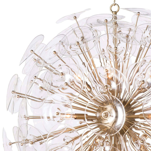 Poppy Glass 33" Twelve Lights Large Chandelier, Natural Brass