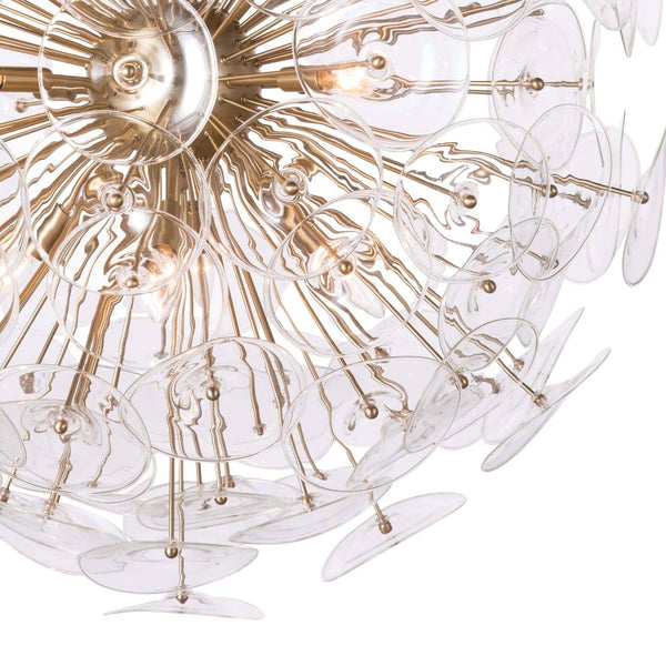 Poppy Glass 33" Twelve Lights Large Chandelier, Natural Brass