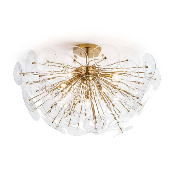 Poppy Glass 35" Five Lights Semi Flush, Natural Brass