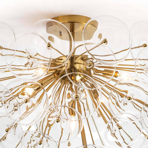 Poppy Glass 35" Five Lights Semi Flush, Natural Brass