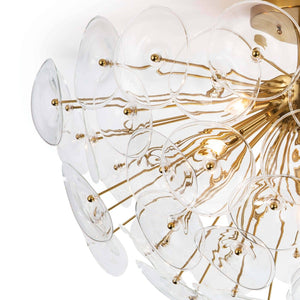 Poppy Glass 35" Five Lights Semi Flush, Natural Brass