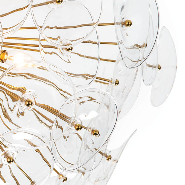 Poppy Glass 35" Five Lights Semi Flush, Natural Brass