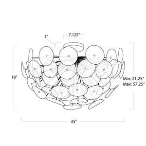 Poppy Glass 35" Five Lights Semi Flush, Natural Brass