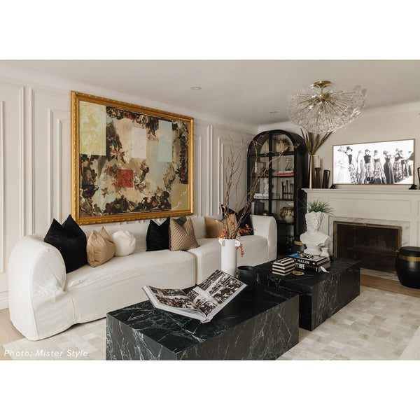 Poppy Glass 35" Five Lights Semi Flush, Natural Brass