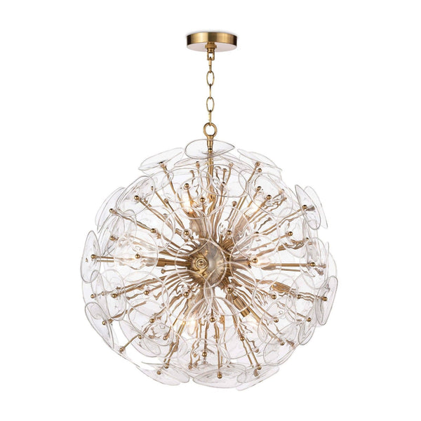 Poppy Glass 24" Nine Lights Small Chandelier, Natural Brass