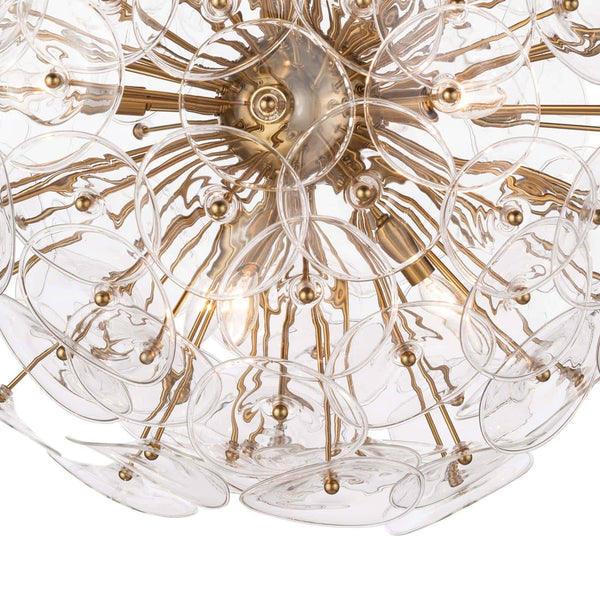 Poppy Glass 24" Nine Lights Small Chandelier, Natural Brass