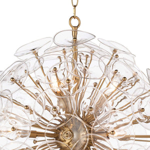 Poppy Glass 24" Nine Lights Small Chandelier, Natural Brass