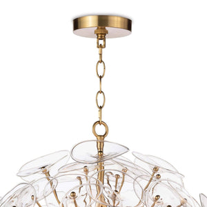 Poppy Glass 24" Nine Lights Small Chandelier, Natural Brass