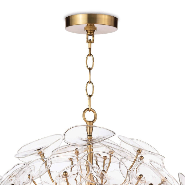 Poppy Glass 24" Nine Lights Small Chandelier, Natural Brass