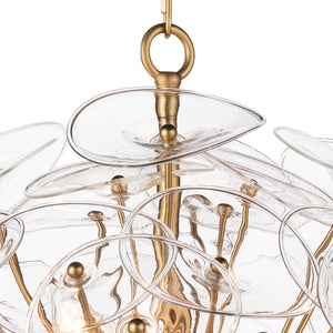 Poppy Glass 24" Nine Lights Small Chandelier, Natural Brass