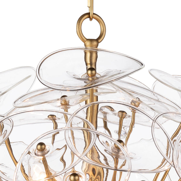 Poppy Glass 24" Nine Lights Small Chandelier, Natural Brass