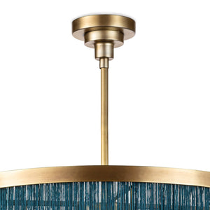 Cabaret Fringe 26" Four Light Chandelier, Natural Brass / Blue