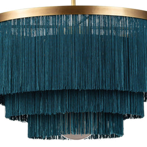 Cabaret Fringe 26" Four Light Chandelier, Natural Brass / Blue