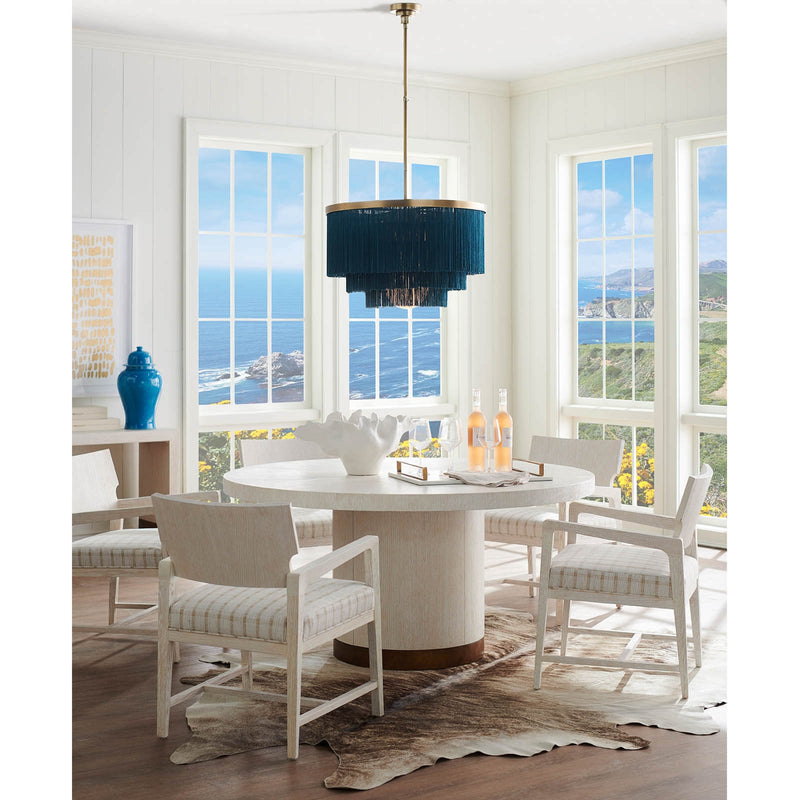 Cabaret Fringe 26" Four Light Chandelier, Natural Brass / Blue