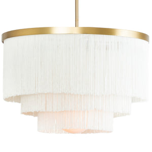 Cabaret Fringe 26" Four Light Chandelier, Natural Brass / Ivory